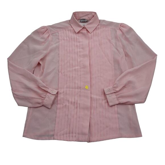 Gailord Shirt Womens 6 Pink Pleated Chiffon Button Up Long Sleeve Collared Top - Picture 1 of 16